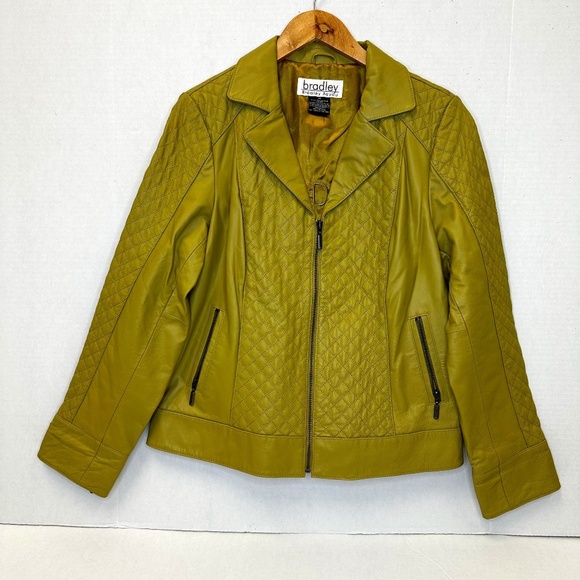 Bradley Bayou 100% Genuine Leather Olive Green Quilted Jacket size Medium - Picture 1 of 13